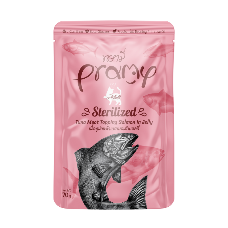 Pramy Sterilized Tuna Meat Topping Salmon in Jelly for Adult Cat - 70g