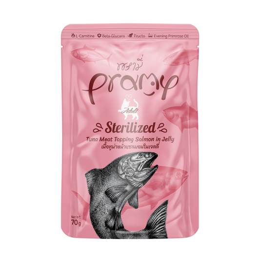 Pramy Sterilized Tuna Meat Topping Salmon in Jelly for Adult Cat - 70g