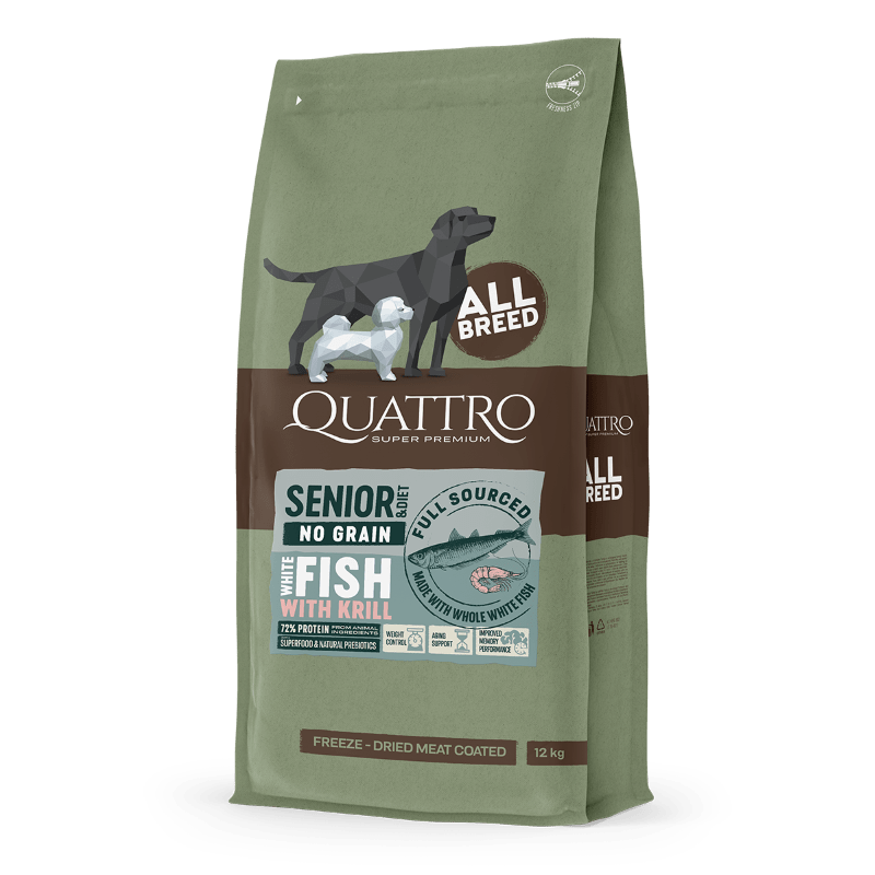 Quattro Senior & Diet All Breed No Grain Dry Dog Food - Whitefish & Krill