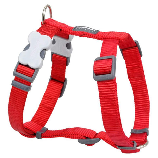Red Dingo Classic 15mm dog harness in premium red nylon with a silver D-ring and bone-shaped buckle.
