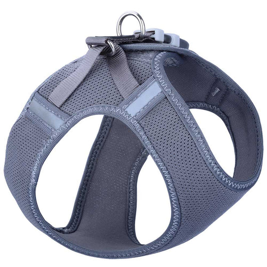 Cool grey Red Dingo mesh dog harness with Bucklebone clip, D-ring, and reflective accents.