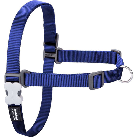 Dark blue Red Dingo No-Pull Dog Harness with gray adjusters and a white Bucklebone clip.