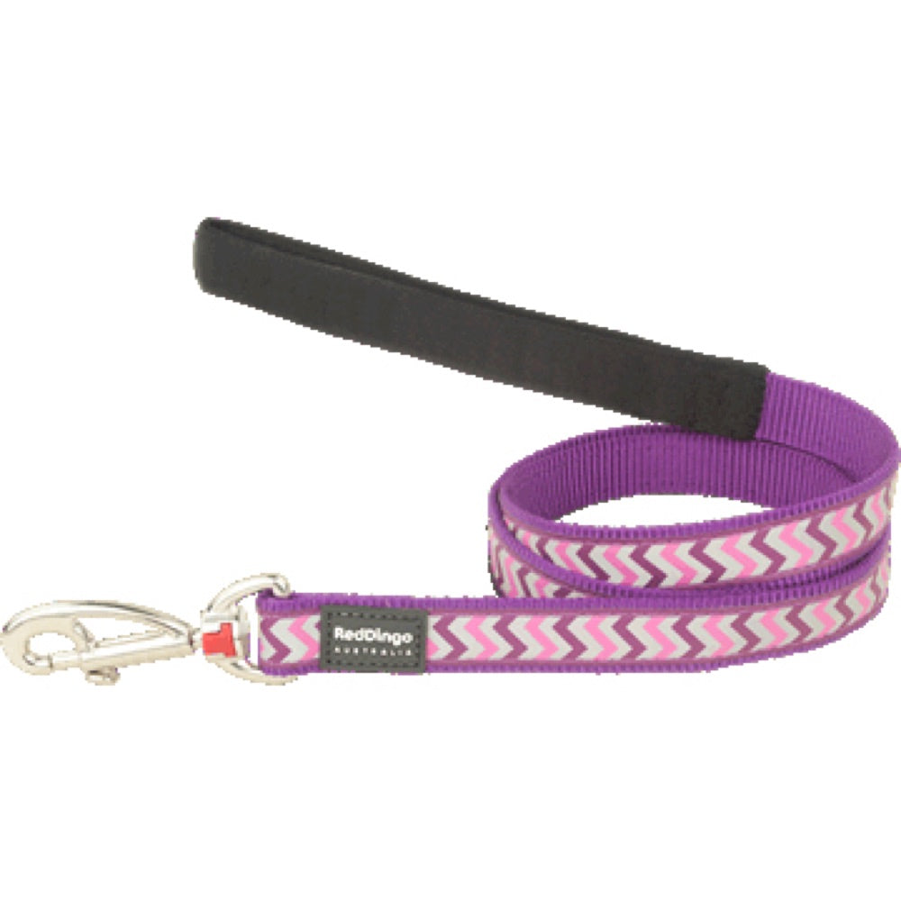 Purple Red Dingo Reflective Ziggy dog leash with a padded black handle and silver clip.