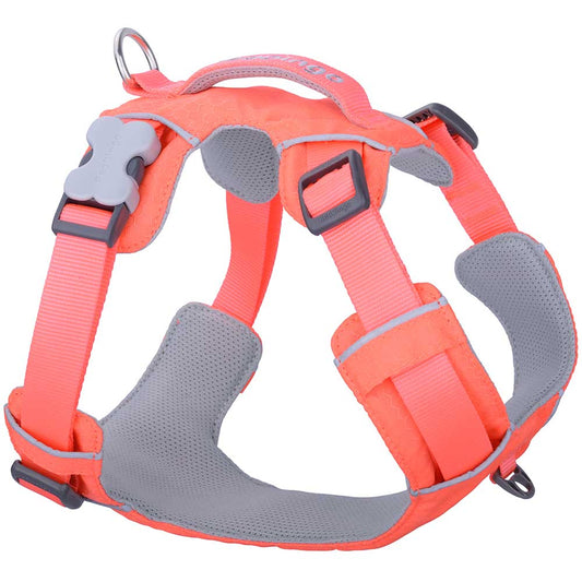 Red Dingo Sport Harness in Hi-Vis Peach, featuring a breathable mesh lining, Bucklebone clip, and control handle.