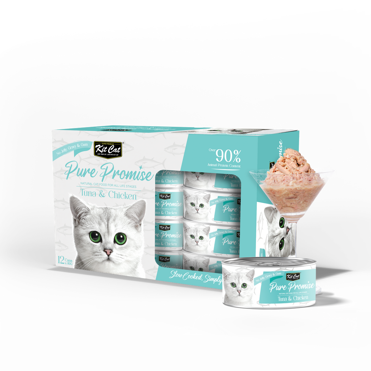 Kit Cat Pure Promise Natural Slow-cooked Wet Cat Food - Tuna & Chicken 80g - Box Of 12