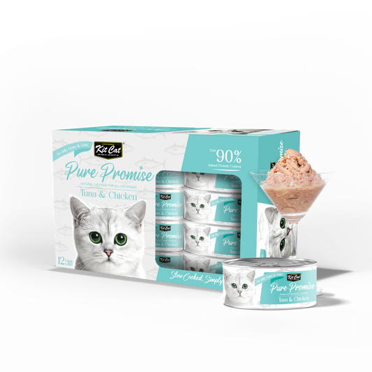 Kit Cat Pure Promise Natural Slow-cooked Wet Cat Food - Tuna & Chicken 80g - Box Of 12