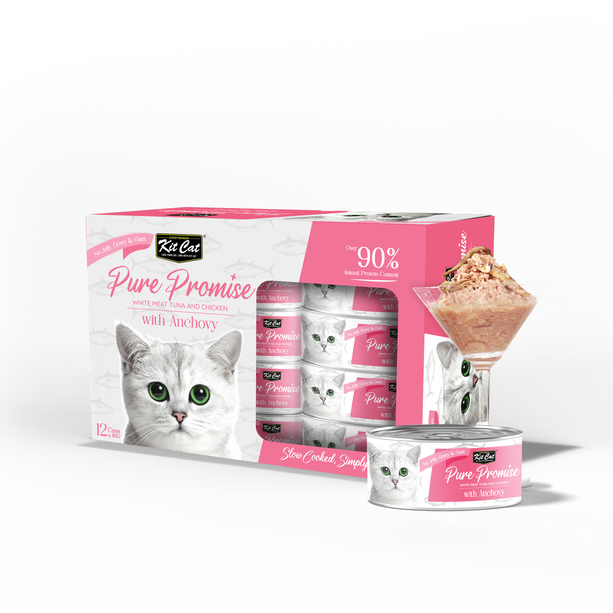 Kit Cat Pure Promise Natural Slow-cooked Wet Cat Food - Tuna & Anchovy 80g - Box Of 12