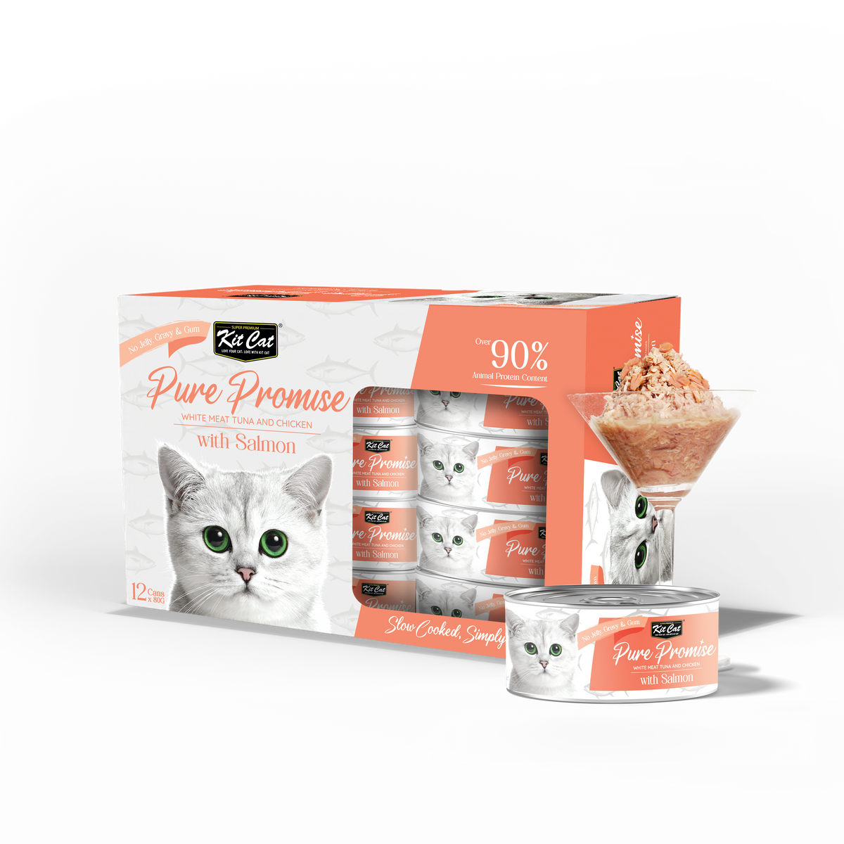 Kit Cat Pure Promise Natural Slow-cooked Wet Cat Food - Tuna & Salmon 80g - Box Of 12