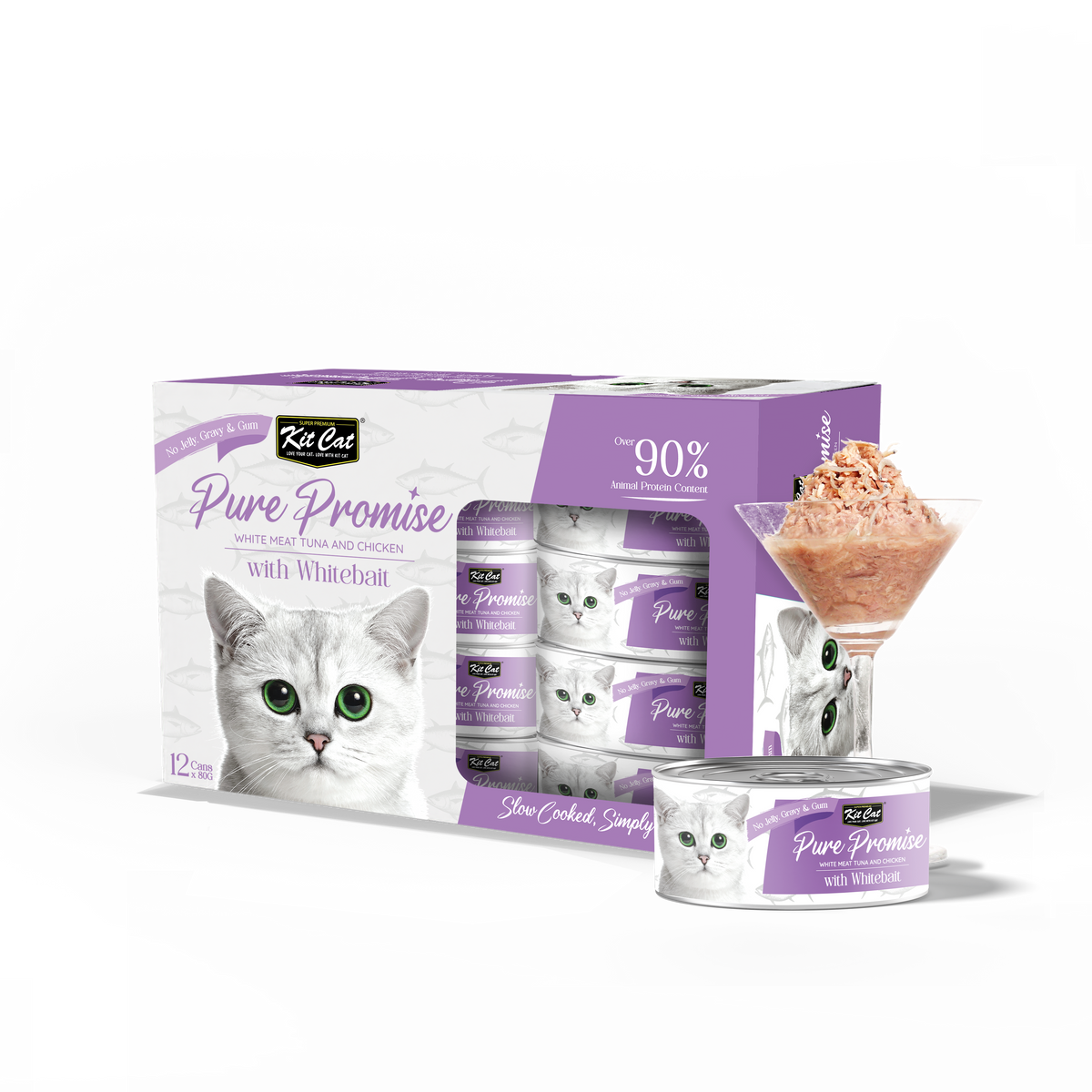 Kit Cat Pure Promise Natural Slow-cooked Wet Cat Food - Tuna & Whitebait 80g - Box Of 12