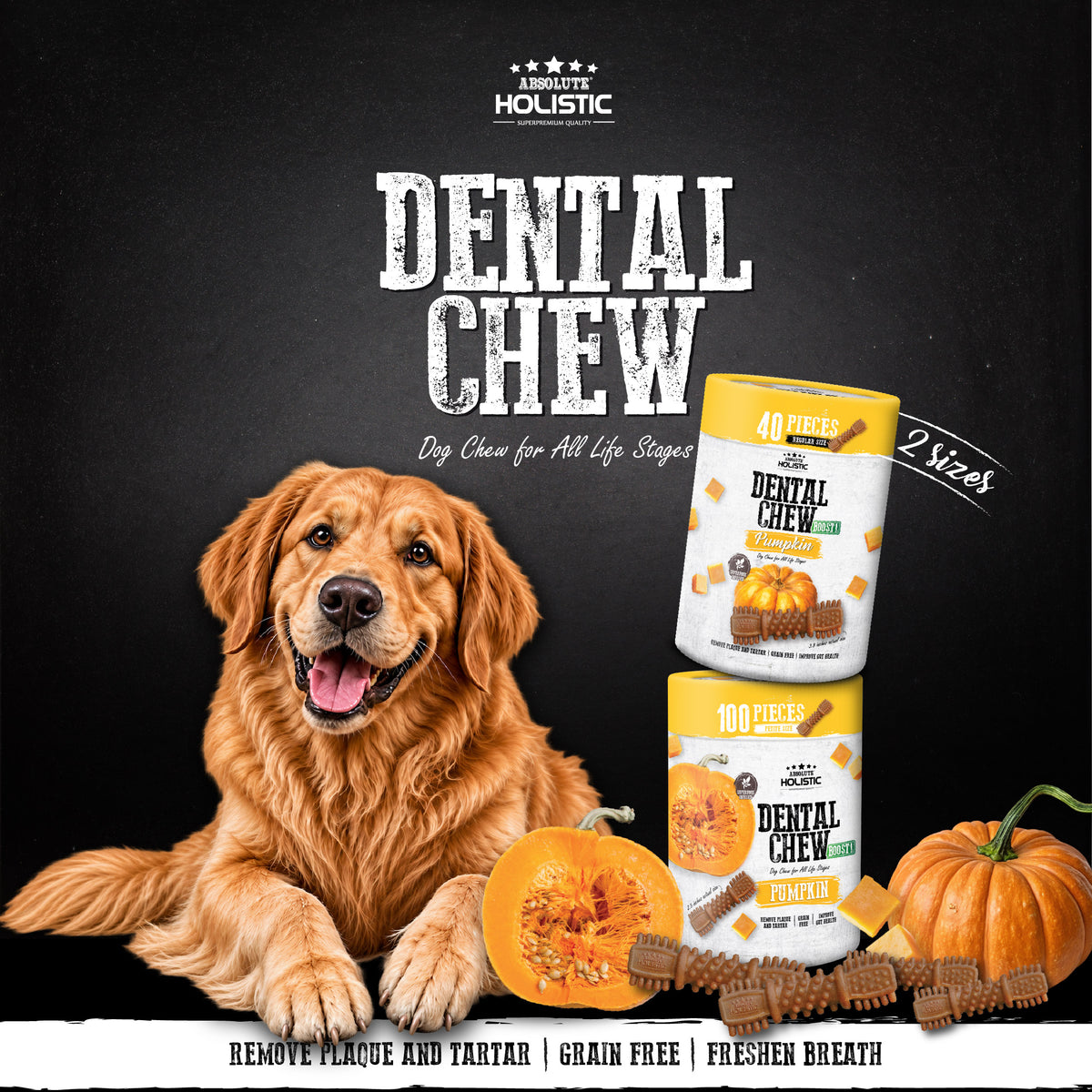 Absolute Holistic Boost! Dental Chew Value Tub For Dogs - Pumpkin
