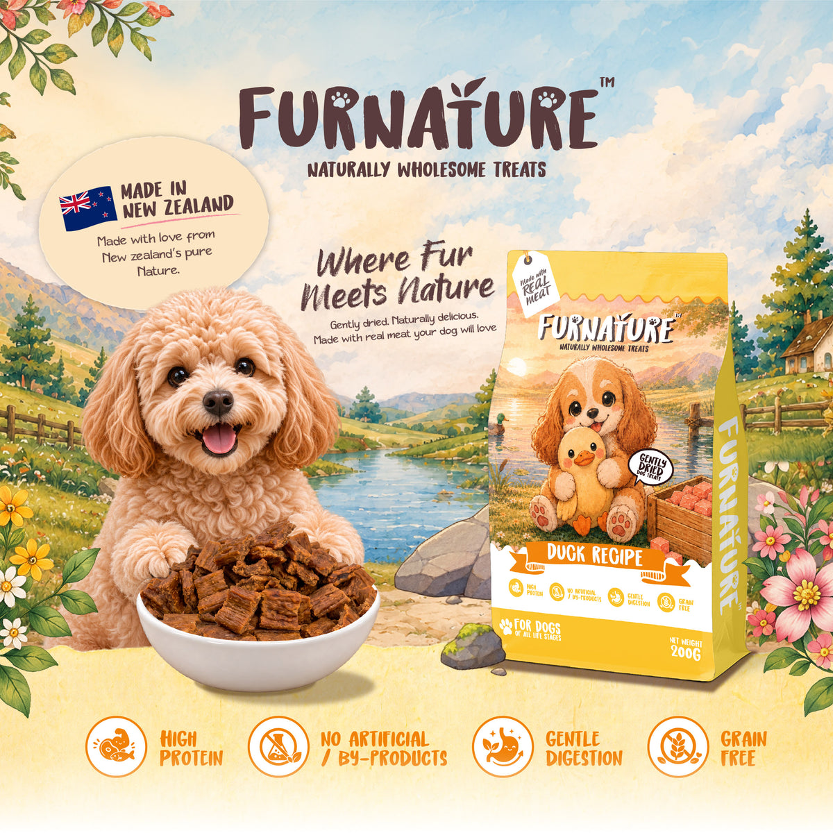 Fur Nature Natural Wholesome Gently Dried Dog Treats - Duck Recipe (200g)