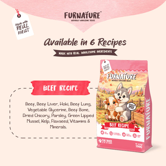 Fur Nature Natural Wholesome Gently Dried Dog Treats - Beef Recipe (200g)