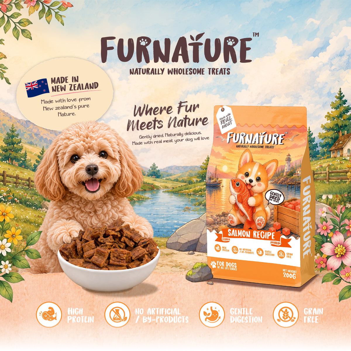 Fur Nature Natural Wholesome Gently Dried Dog Treats - Salmon Recipe (200g)