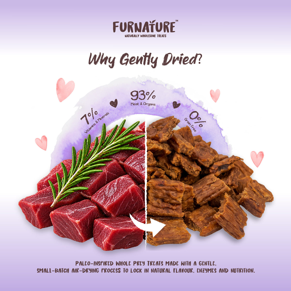 Fur Nature Natural Wholesome Gently Dried Dog Treats - Venison Recipe (200g)