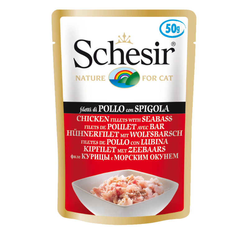 Schesir Chicken Fillets With Seabass Adult Pouch 50g x 12