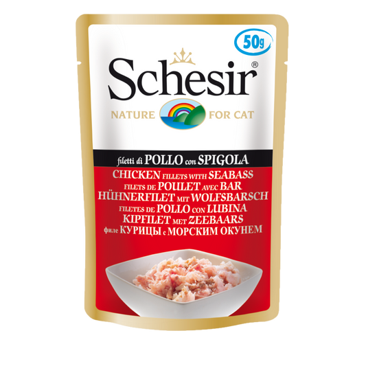 Schesir Chicken Fillets With Seabass Adult Pouch 50g x 12