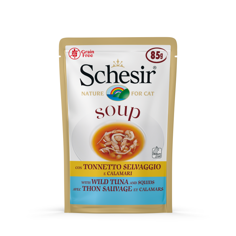 Schesir Soup With Wild Tuna & Squid Pouch 85g x 12