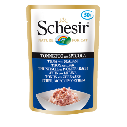 Schesir Tuna with Seabass Adult Pouch 50g x 12