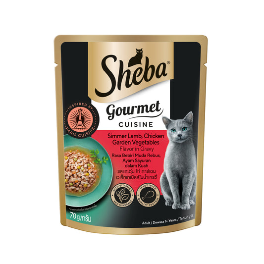Sheba Pouch Wet Cat Food Simmer Lamb, Chicken Garden Vegetables Flavour In Gravy 70g