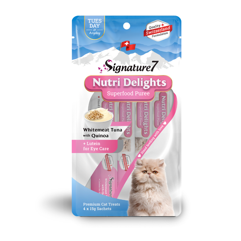 Signature7 Nutri Delights Superfood Whitemeat & Tuna With Cranberry (Sat) Puree Cat Treats - 60g