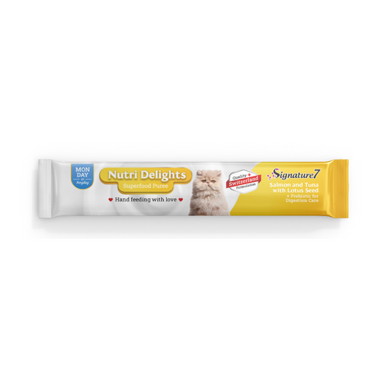 Signature7 Nutri Delights Superfood Salmon & Tuna With Lotus Seed & Prebiotic (Mon) Puree Cat Treats - 60g