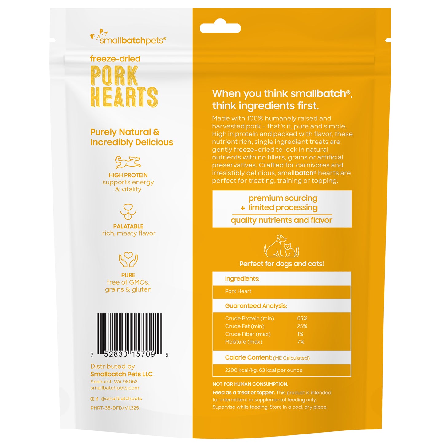 Smallbatch Freeze Dried Pork Heart Treats For Cats & Dogs - 3.5oz
