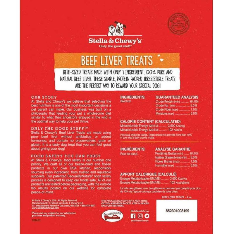 Stella & Chewy's Beef Liver Single Ingredient Grain-Free Freeze-Dried Dog Treats - 3 oz