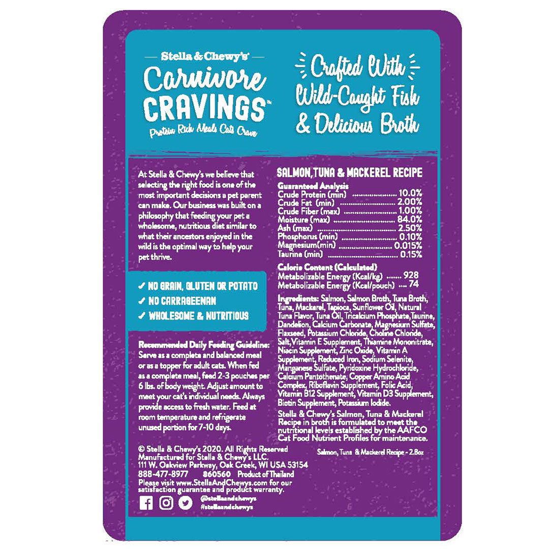 Stella & Chewy's Carnivore Cravings Salmon Tuna And Mackerel Recipe Cat Food Pouch