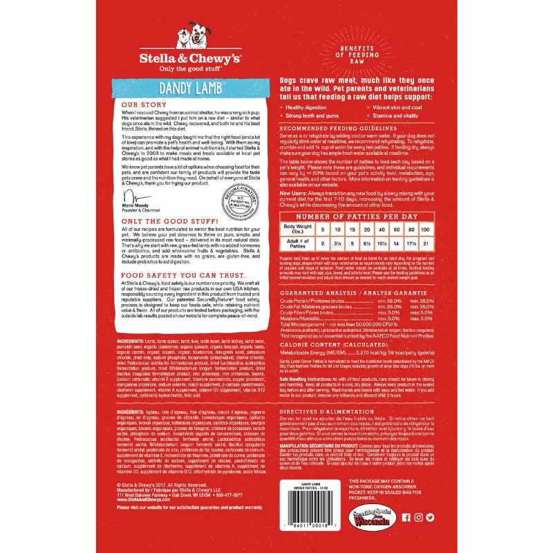 Stella & Chewy's Dandy Lamb Dinner Patties Grain-Free Freeze-Dried Raw Dog Food [2 Size]