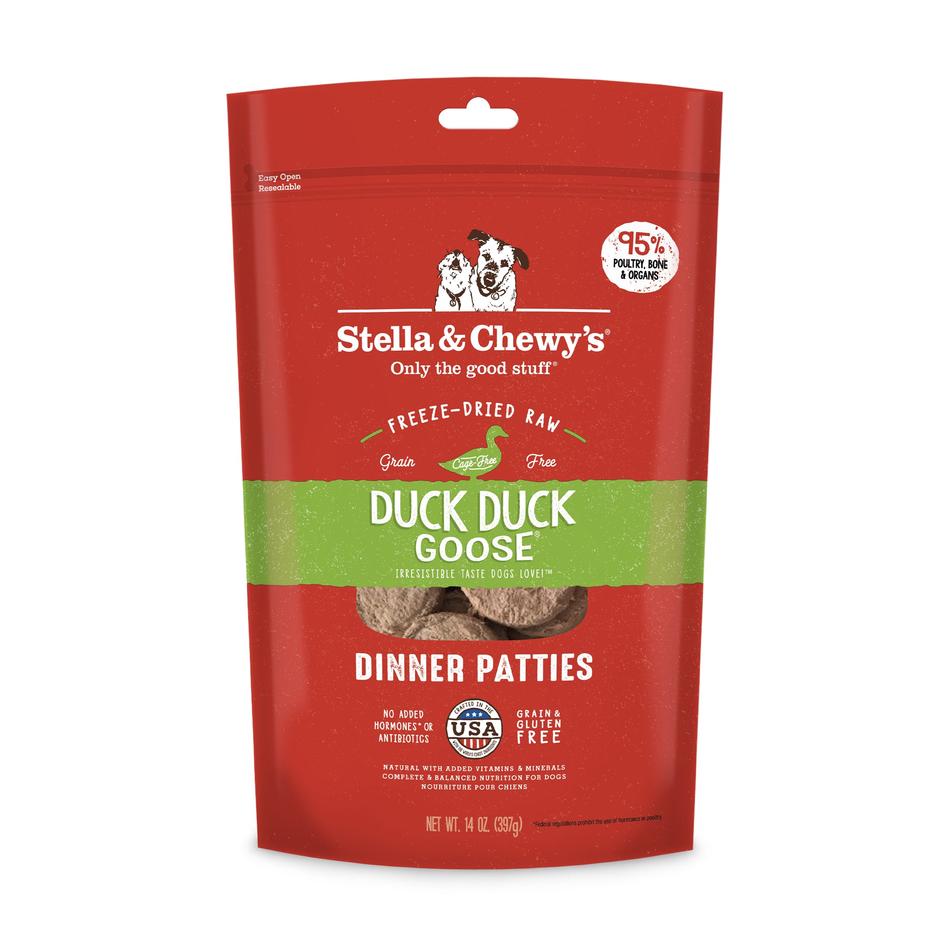Stella & Chewy's Duck Goose Dinner Patties Grain-Free Freeze-Dried Raw Dog Food [2 Size]