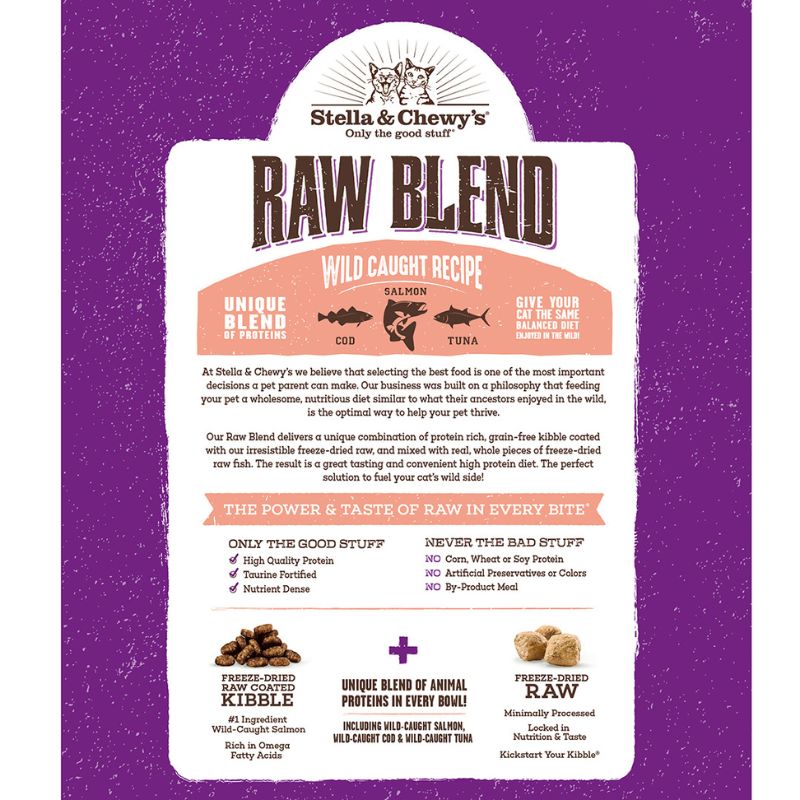 Stella & Chewy's Freeze-Dried Raw Blend Kibble Wild-Caught Fish Grain-Free Dry Cat Food [2 Size]