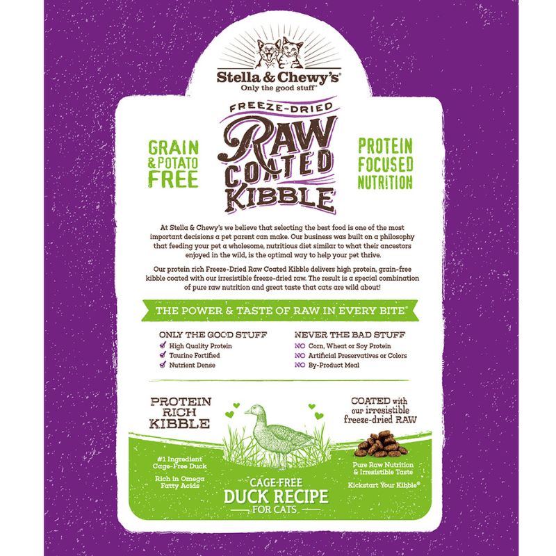 Stella & Chewy's Freeze-Dried Raw Coated Kibble Cage-Free Duck Grain-Free Dry Cat Food [2 Size]