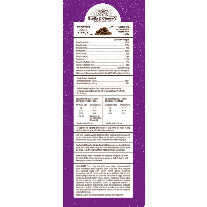 Stella & Chewy's Freeze-Dried Raw Coated Kibble Cage-Free Duck Grain-Free Dry Cat Food [2 Size]