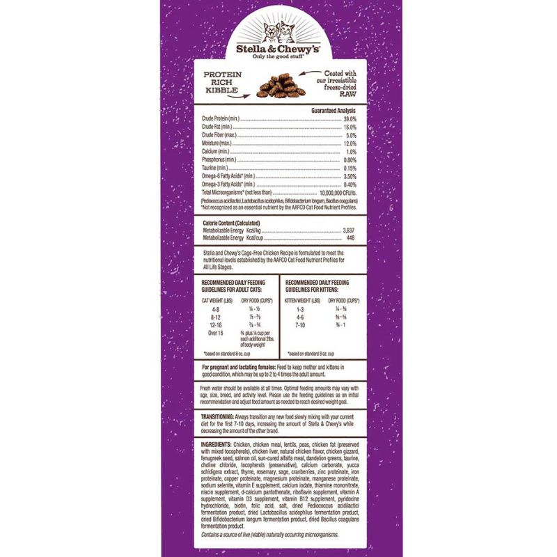 Stella & Chewy's Freeze-Dried Raw Coated Kibble Chicken Grain-Free Dry Cat Food [3 Size]