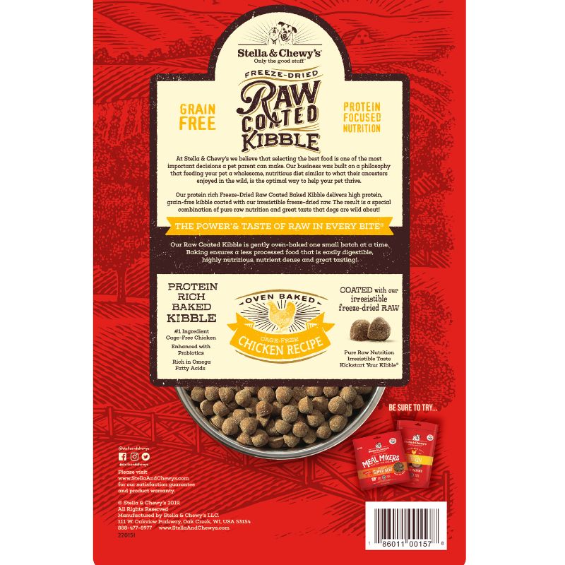Stella & Chewy's Freeze-Dried Raw Coated Kibble Chicken Grain-Free Dry Dog Food [2 Size]