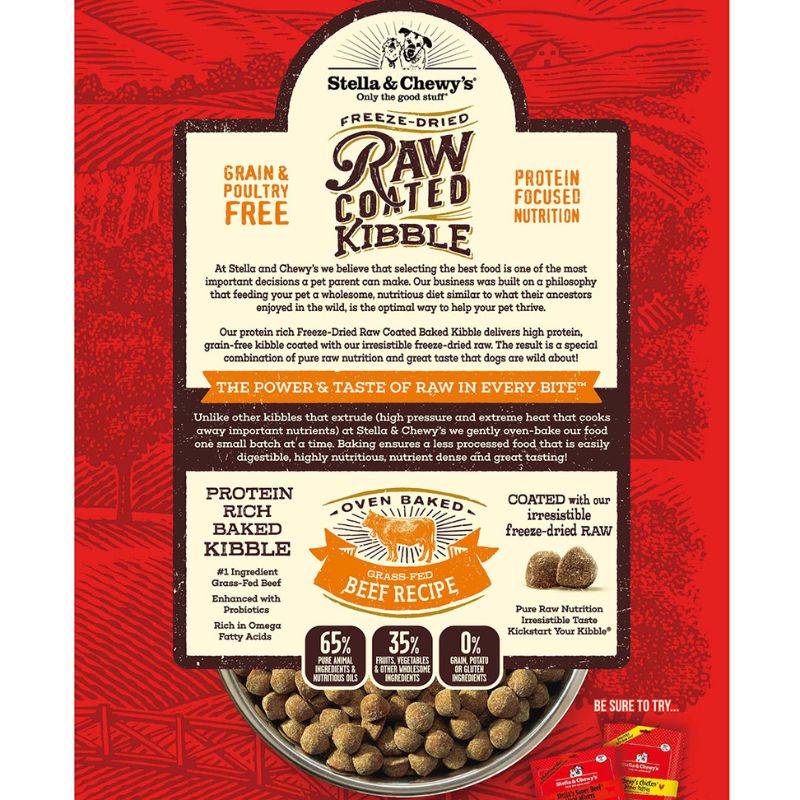 Stella & Chewy's Freeze-Dried Raw Coated Kibble Grass-Fed Beef Grain-Free Dry Dog Food [2 Size]
