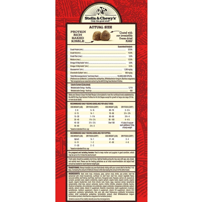 Stella & Chewy's Freeze-Dried Raw Coated Kibble Grass-Fed Beef Grain-Free Dry Dog Food [2 Size]