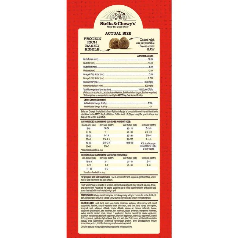 Stella & Chewy's Freeze-Dried Raw Coated Kibble Lamb Grain-Free Dry Dog Food [2 Size]