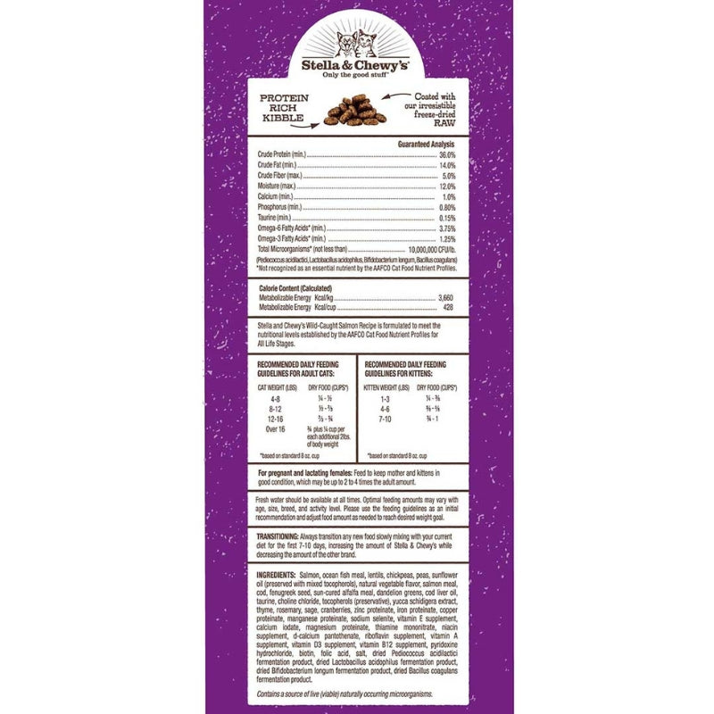 Stella & Chewy's Freeze-Dried Raw Coated Kibble Salmon Grain-Free Dry Cat Food [2 Size]