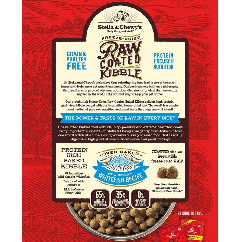 Stella & Chewy's Freeze-Dried Raw Coated Kibble Whitefish Grain-Free Dry Dog Food [2 Size]