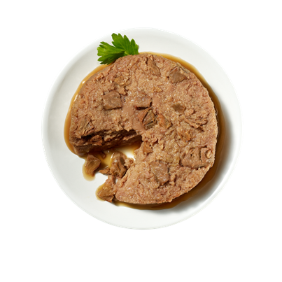Stella & Chewy's Gourmet Pate for Dogs, Beef & Lamb recipe, served on a white plate with a parsley garnish.