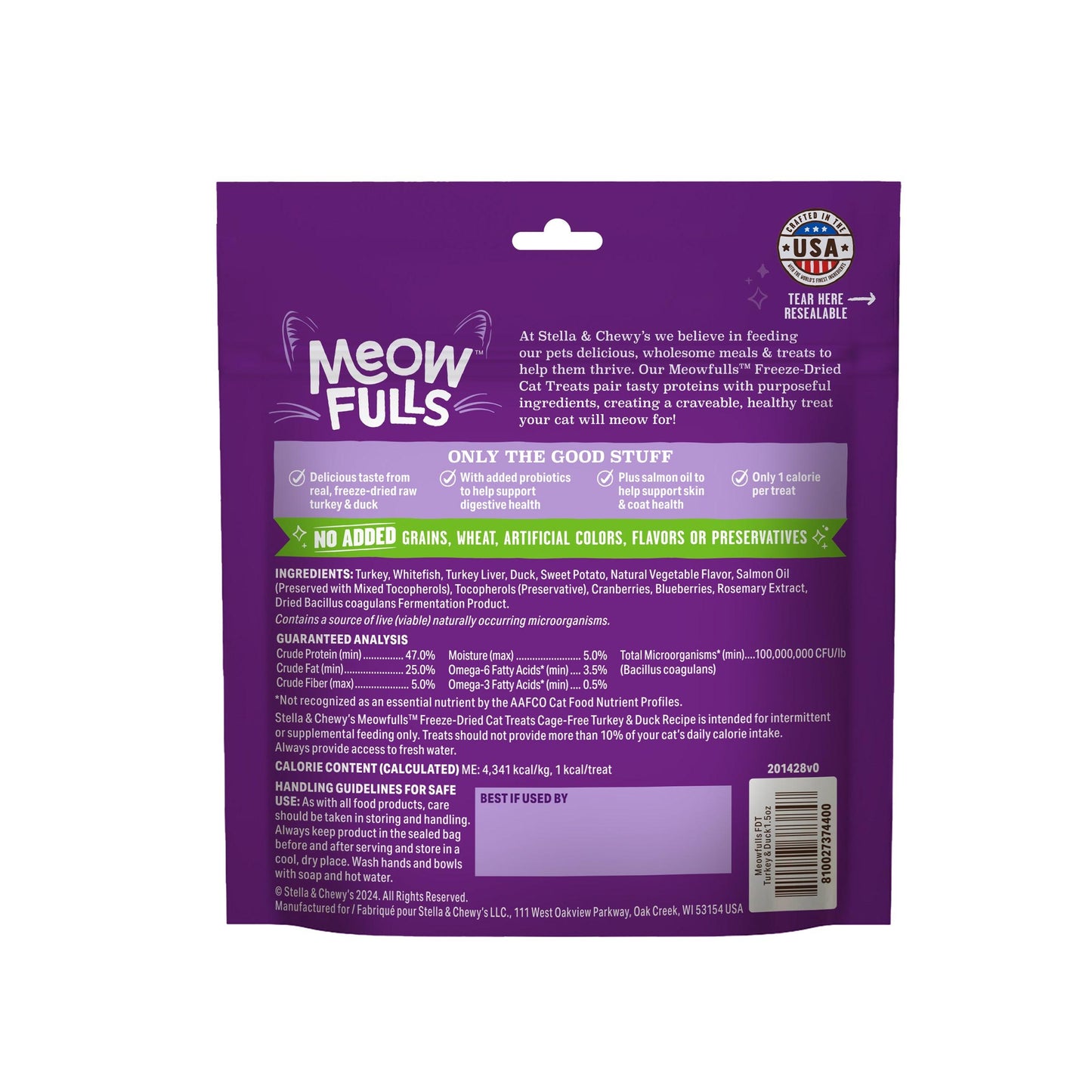Stella & Chewy's Meowfulls Freeze Dried Cat Treats - Turkey & Duck Recipe