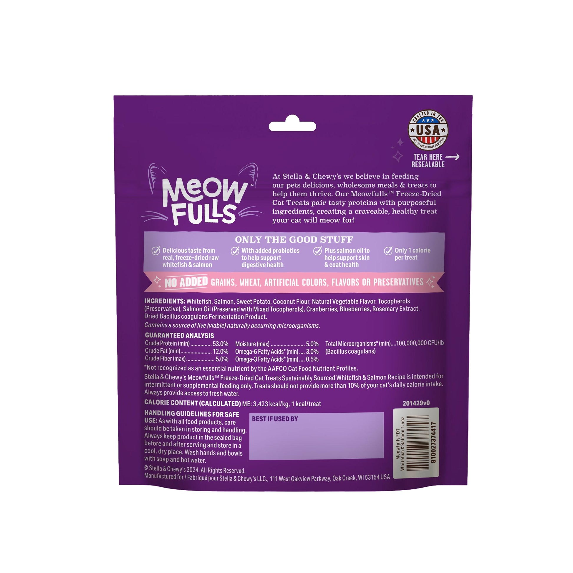Stella & Chewy's Meowfulls Freeze Dried Cat Treats - Whitefish & Salmon Recipe