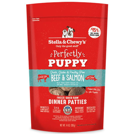 Stella & Chewy's Perfectly Puppy Beef & Salmon Dinner Patties Grain-Free Freeze-Dried Raw Dog Food - 14 oz
