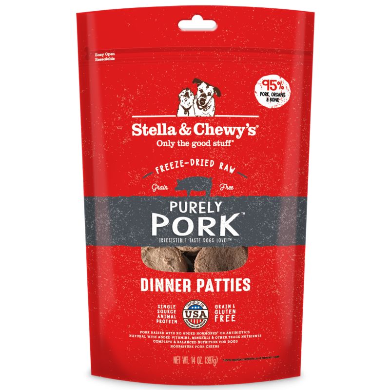 Stella & Chewy's Purely Pork Dinner Patties Grain-Free Freeze-Dried Raw Dog Food - 14 oz