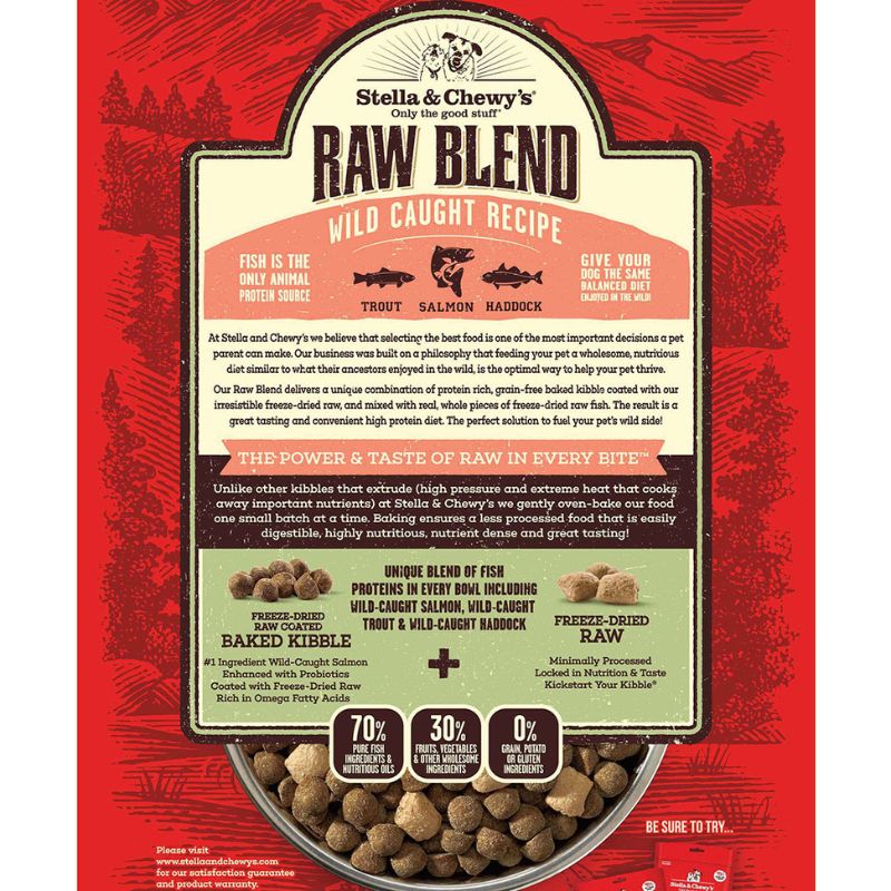 Stella & Chewy's Raw Blend Wild Caught Fish Kibble With Freeze-Dried Raw Grain-Free Dry Dog Food [2 Size]