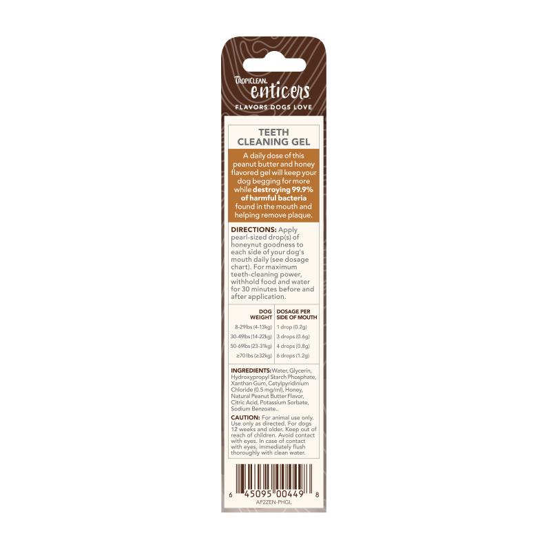 Tropiclean Enticers Peanut Butter & Honey Flavor Teeth Cleaning Gel For Dogs 2oz
