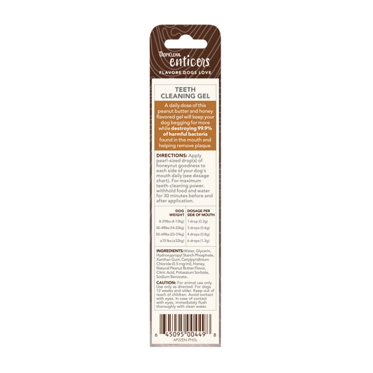 Tropiclean Enticers Peanut Butter & Honey Flavor Teeth Cleaning Gel For Dogs 2oz