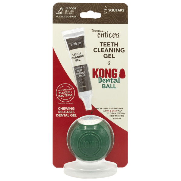 TropiClean Enticers Teeth Cleaning Gel & Kong Dental Ball Dog Toy (Large)