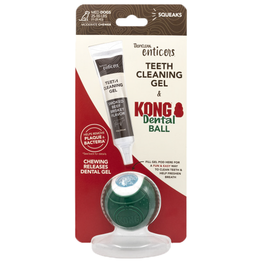 TropiClean Enticers Teeth Cleaning Gel & Kong Dental Ball Dog Toy (Medium)